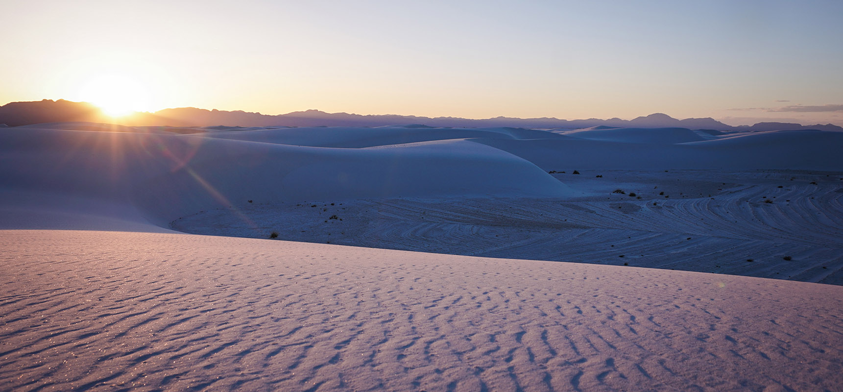 White Sands national monument New Mexico USA Road trip Sunset